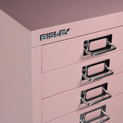 Bisley 10-Drawer Steel MultiDrawer Cabinet - Palest Pink | Chrome Pull Handles with Label Holders, Powder-Coated Steel, Removable Drawers, Fits Under Most Desks, Labels Included