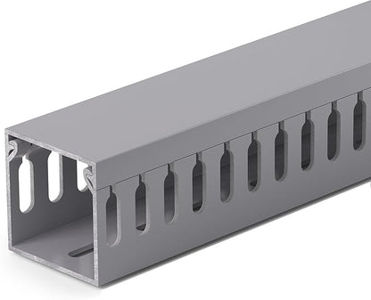 ZhiYo H1.6in W1.6in Professional Server Rack Cable Management Raceway, 12ft (4 x L3ft) Cable Raceway Kit, Electrically Safe PVC Open Slot Wire Raceway for Under Desk/Computer/Network Cords, Grey