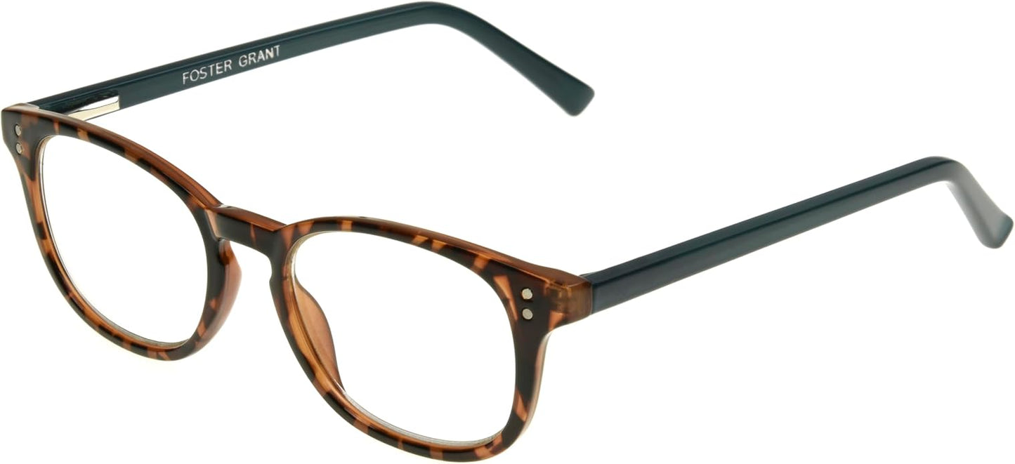 Foster Grant Women's Elodie Round Reading Glasses, Brown Tortoise/Transparent, 59 mm + 1