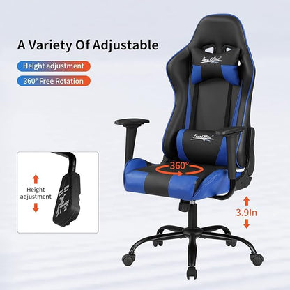 Gaming Chair Office Chair Desk Chair with Lumbar Support Headrest Armrest Task Rolling Swivel Ergonomic E-Sports Adjustable PC Gamer Chair Blue