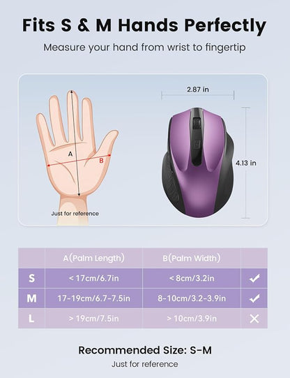 SABLUTE Purple Wireless Mouse for Laptop, 2.4GHz Computer Mouse with USB-A&C Receiver, Office Cordless Mice with 6 Buttons & 3 Level DPI for Small to Medium Hands, Compatible with PC, Desktop, Tablet