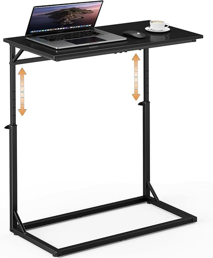 Vagusicc C Shaped End Table, 33"Tall Side Table for Couch, C-Table Sofa Table Adjustable Height Side Table, Large Surface Slide Under Couch Table, Coffee Table TV Tray for Living Room, Bedroom, Black