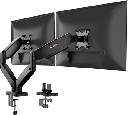 Mount-It! Dual Monitor Desk Mount, Two Independent Gas Spring Arms, Fits 13-32" Screens up to 17.6 lbs Each, VESA 75x75 & 100x100, Full Motion Tilt Swivel Rotate, C-Clamp & Grommet Base