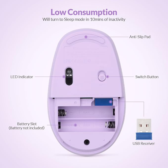 Rii Wireless Mouse RM700 2.4G Silent Mouse with USB Nano Receiver for Laptop,PC,Mac,Chromebook,Windows (Purple)
