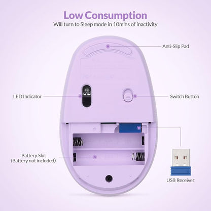 Rii Wireless Mouse RM700 2.4G Silent Mouse with USB Nano Receiver for Laptop,PC,Mac,Chromebook,Windows (Purple)