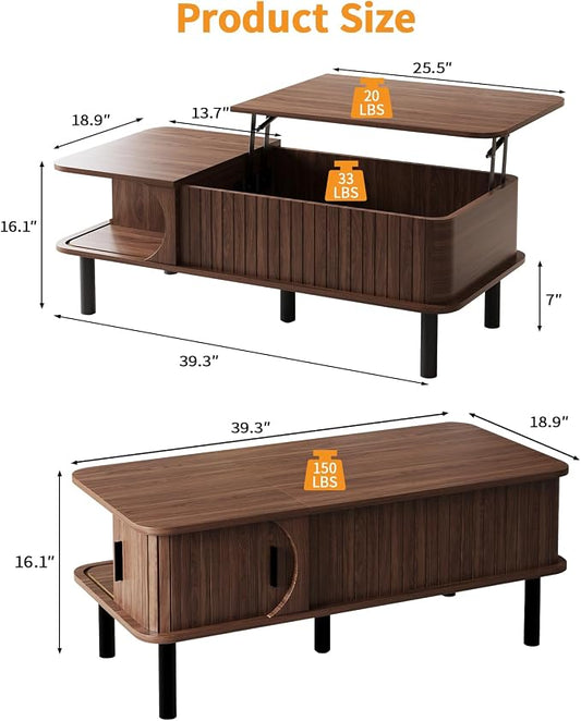 TV Stand and Coffee Table Set of 2, Mid Century Modern Lift Top Coffee Table, TV Console Table Living Room Table Sets for Living Room, Bedroom, Home Office, Walnut