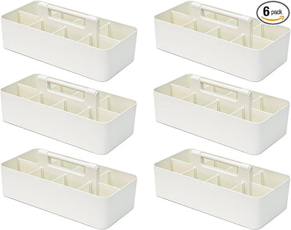 -Large Portable Caddy, DIY Dividers, 8 Compartments, School Office Supplies Home Business Organizer,Portable Basket with Handle Storage Organizer Modern Made in USA (6 PACK, Ivory)