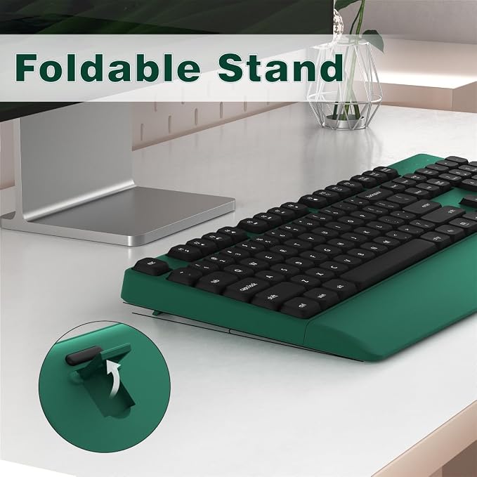 Wireless Keyboard and Mouse Combo, Ergonomic Keyboard with Wrist Rest, 2.4Ghz Wireless Connection, Compatible with PC/Laptop/Windows/Mac for Home and Office Use (Black Green)