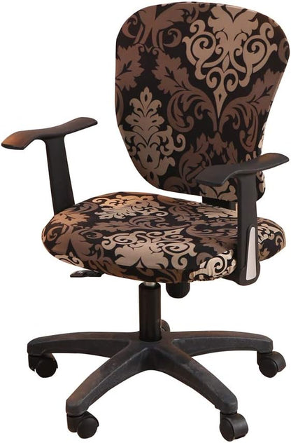 Jinzio Computer Office Chair Cover - Split Protective & Stretchable Cloth Polyester Universal Desk Task Chair Chair Covers Stretch Rotating Chair Slipcover (Black Brown)