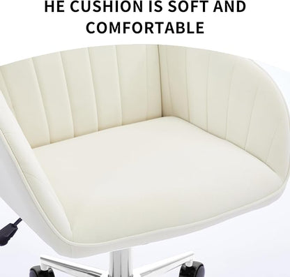 YITAI Velvet Office Desk Chair with Wheels and Silver Base,Modern Height Adjustable 360 Degree Swivel Upholstered Vanity Chairs with Arms for Living Room Bedroom, Study,White