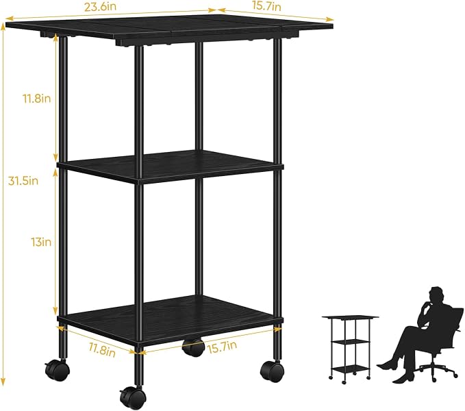 Black Modern Printer Stand with Storage 3 Tier Rolling Cart, Large Printer Table for Home Office, Multi-Level Storage, Compatible with Printers, Scanners, Office Supplies