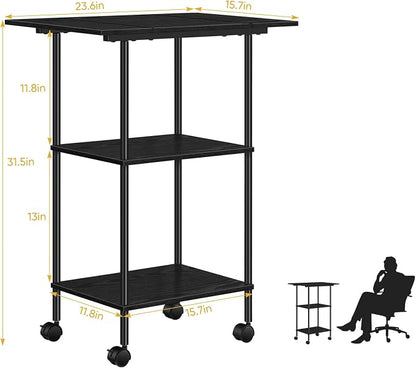 Black Modern Printer Stand with Storage 3 Tier Rolling Cart, Large Printer Table for Home Office, Multi-Level Storage, Compatible with Printers, Scanners, Office Supplies