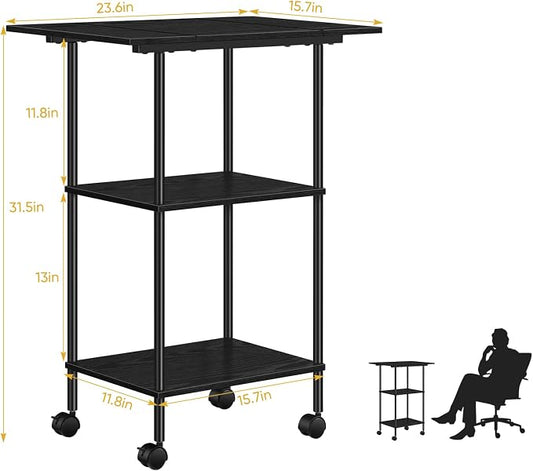 Black Modern Printer Stand with Storage 3 Tier Rolling Cart, Large Printer Table for Home Office, Multi-Level Storage, Compatible with Printers, Scanners, Office Supplies