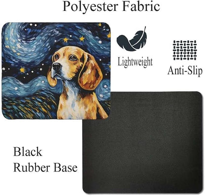 Tubbie Prints Starry Night Beagle Dog Mouse Pad for Computer Laptop Home Office Gaming Working Desk Desktop Accessories Non-Slip Rubber Mouse Pad for Dog Lovers (Beagle)