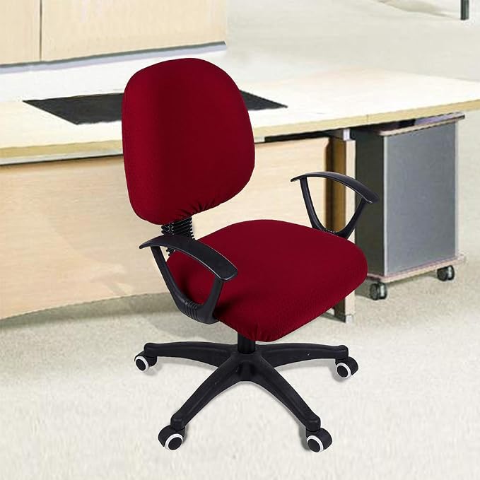 Smiry Stretch Jacquard Office Computer Chair Covers, Removable Washable Universal Desk Rotating Chair Slipcovers Protector, Seat + Backrest Cover, Burgandy