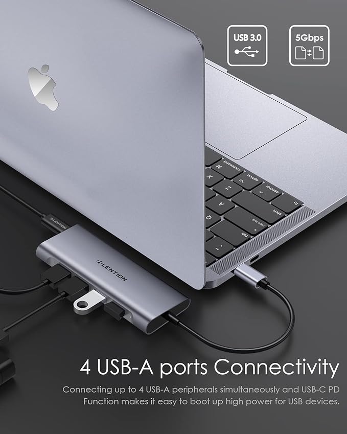 LENTION USB C Hub Multiport Adapter with 4K HDMI, 100W Charging, 4 USB 3.0 5Gbps Splitter Compatible 2016-2025 MacBook Pro, Mac Air, Surface, iPhone & Type-C Devices, Stable Driver(C35, Space Gray)