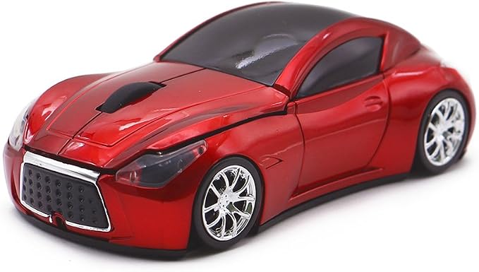 Ai5G Race Car Mouse Wireless Sports Car Shaped Computer Optical Mouse 2.4GHz LED Light Shining for Desktop Laptop (Red)