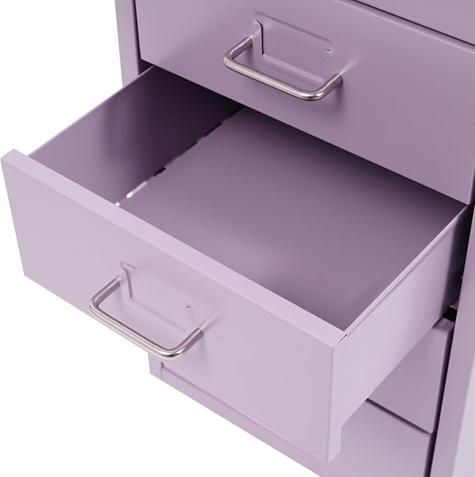 Vertical File Cabinet, 6 Drawers Rolling File Organizer Cabinets with Lock, Heavy Duty Metal Storage Cabinet, Movable Under Desk Filing Cabinet for Office, Study, Dresser (Purple)
