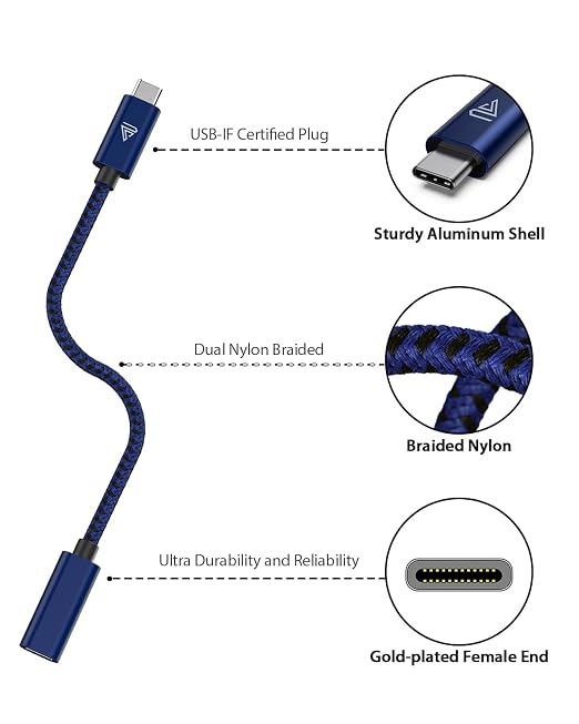 Faracent USB C Extension Cable (20Gbps/240W/3.3Ft), USB 3.2 Type C 3.1 Male to Female Extension Charging & Sync for iPhone Pixel PSVR2 MacBook Air Pro/New iPad Dell XPS Surface Book Blue