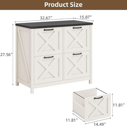 Halitaa Lateral File Cabinet with 4 Drawers, Farmhouse File Cabinet for Letter/A4 Size Hanging Files, Large Wood File Storage Cabinets Printer Stand for Home Office Cabinets, Rustic White and Black