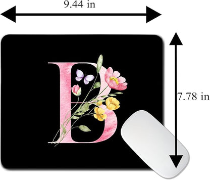 Mouse Pad Pinks Flowers Initial Letters Mousepad Desktop Laptop Computer Accessories Home Office Gaming Work Desk Computer Non-Slip Rubber Monogram Floral Alphabet A-Z mousepad (B)