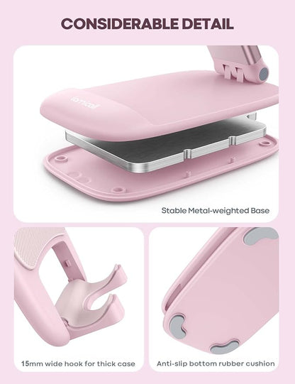 Lamicall Pink Phone Holder, Desk Accessories - Rose Gold Pink Office Cell Phone Holder, Desktop, Office Desks Accessories, Desk Decor Gifts for Women, for Mothers Day, 4-8'' Telephone Stand