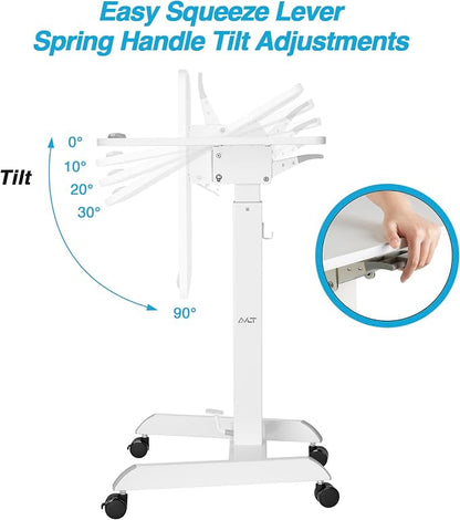 AVLT 47" Height Adjustable Mobile Workstation with Tilting Desk - White | 3 ft 11 inches - Foot Pedal Pneumatic Standing Desk Cart - Mobile Laptop Cart - Mobile Cart with Brake Casters