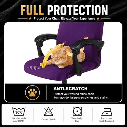 Stretch Computer Office Chair Cover with Durable Zipper - Universal Washable Removable Spandex Rotating Boss Chair Slipcovers - Anti-dust Soft Desk Chair Seat Protector for Dogs, Cats, Pets (Purple)
