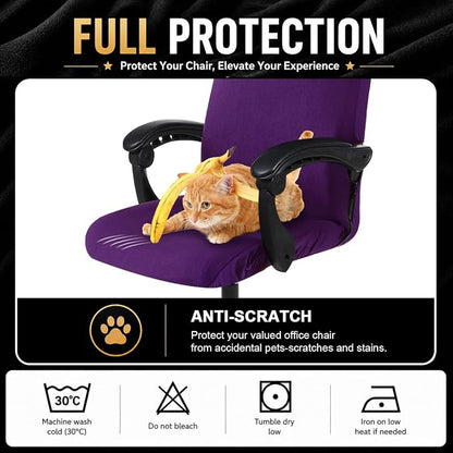 Stretch Computer Office Chair Cover with Durable Zipper - Universal Washable Removable Spandex Rotating Boss Chair Slipcovers - Anti-dust Soft Desk Chair Seat Protector for Dogs, Cats, Pets (Purple)