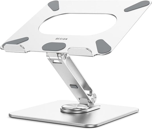 BESIGN LSX7 Laptop Stand with 360 Rotating Base, Ergonomic Adjustable Notebook Riser, Foldable Computer Holder Compatible with 10-15.6" Laptops (Silver)