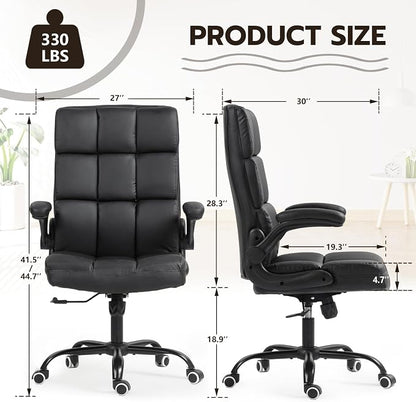 ECOTOUGE Executive Office Chair, PU Leather Ergonomic Comfy Desk Chair, High Back Computer Chair with Adjustable Tilt Angle and Flip-up Arms (Without Footrest Black)