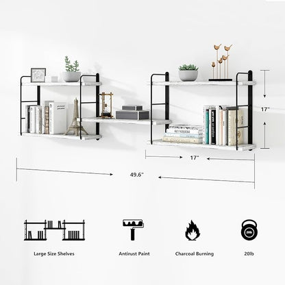 MXCSE Wall Shelves, Wall Mounted Bookshelves, DIY Floating Shelves for Wall, Wood Hanging Book Shelves for Room, Bedroom, Living Room, Easy Installation (Washed White, 50W x 17H)