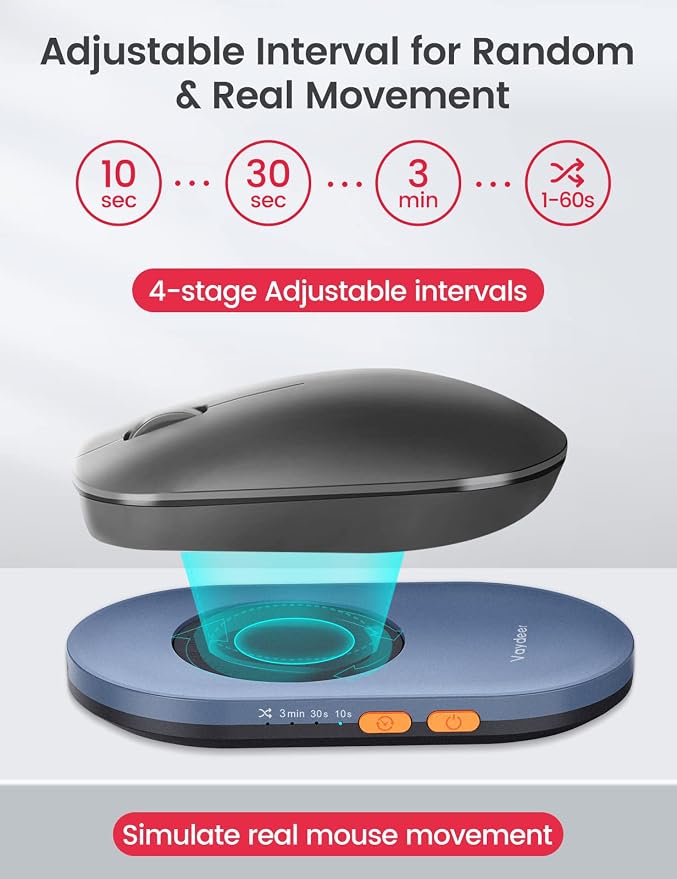 Vaydeer Ultra Slim Mouse Mover, Air 3 Mouse Jiggler with Adjustable Interval Timer, Undetectable & Noiseless, Simulates Realistic Movement, Driver-Free Shaker for Keeping The PC Active (Light Purple)