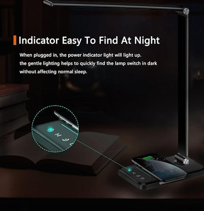AFROG 8-in-1 LED Desk Lamp with 10W Fast Wireless Charger,USB Charging Port,Desk Lamps for Home Office,5 Color Mode 7 Brightness Desk Light Night Light,40Min Timer, Reading Table Lamp for Bedroom