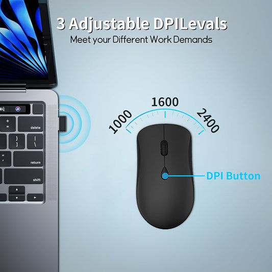 Wireless Mouse for Chromebook, Laptop, PC, MacBook, Slim Portable Optical Computer Mouse with USB Mini Receiver, Quiet Click, 2400 DPI, 2.4GHz Cordless Silent Travel Mobile mice - Black