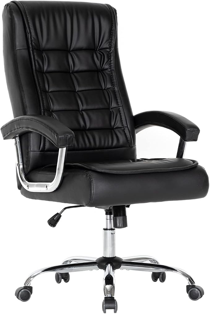 Executive Office Chair Adjustable Leather Chair, High Back Swivel Office Desk Chair with Padded, Armrest 350lbs Load-Bearing Spring Seat Computer Desk Chair for Home Office, Black