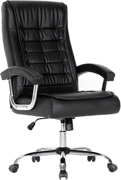 Executive Office Chair Adjustable Leather Chair, High Back Swivel Office Desk Chair with Padded, Armrest 350lbs Load-Bearing Spring Seat Computer Desk Chair for Home Office, Black