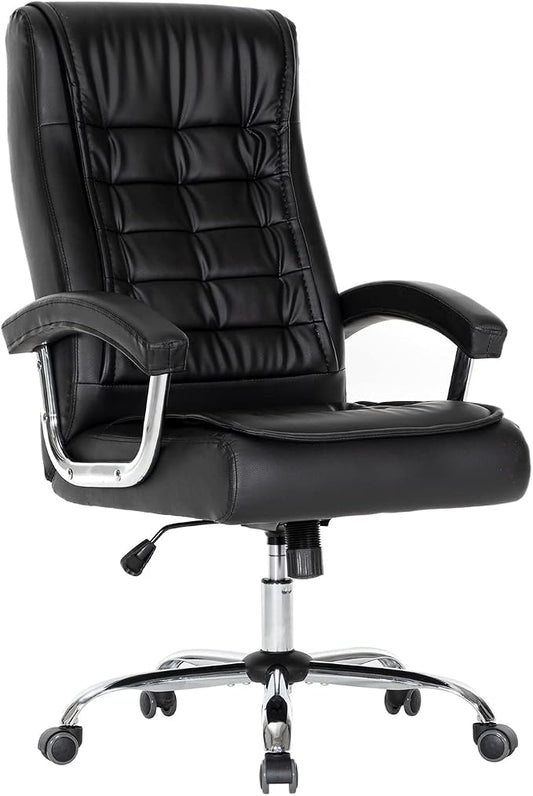 Executive Office Chair Adjustable Leather Chair, High Back Swivel Office Desk Chair with Padded, Armrest 350lbs Load-Bearing Spring Seat Computer Desk Chair for Home Office, Black