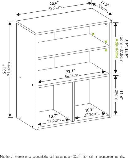 Furinno PASIR Book Shelf, 3-Tier Display Bookshelf with Adjustable Shelf, Cube Storage Bookcase, 11.8 x 23.6 x 28.2, for Living Room, Bedroom, Home Office, Black Oak