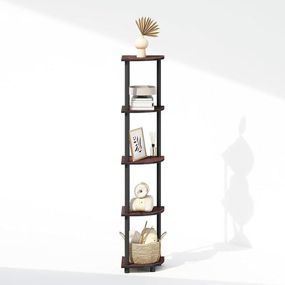 Furinno Turn-N-Tube Storage Shelves, 5-Tier Book Shelf, Corner Shelf, Toolless Open Shelves, for Organization and Storage, Living Room, Home Office, Hallway, Bedroom, Dark Cherry
