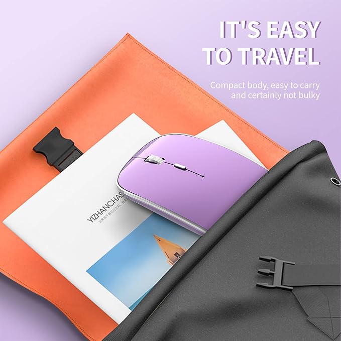 Halpilt Wireless Mouse Chargeable Portable Silent USB and Type-C Dual Mode Wireless Mouse 3 Adjustable DPI for Laptop, Mac, Android, PC (Q23S Purple)