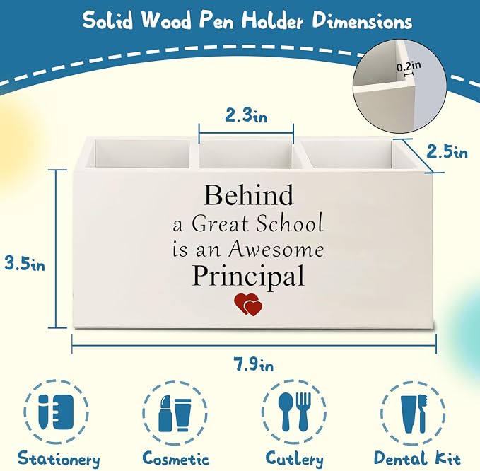 Principal Appreciation Gifts Wooden Pen Pencil Holder for Office Classroom Desk Accessories, Principal Gifts Pen Pencil Holder Organizer for Desk, Gifts for Principals Women Men