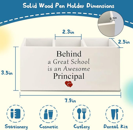 Principal Appreciation Gifts Wooden Pen Pencil Holder for Office Classroom Desk Accessories, Principal Gifts Pen Pencil Holder Organizer for Desk, Gifts for Principals Women Men