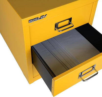 Bisley 3-Drawer Steel MultiDrawer Cabinet - Golden Sunflower Yellow | Chrome Pull Handles with Label Holders, Powder-Coated Steel, Removable Drawers, Desktop Storage, Labels Included