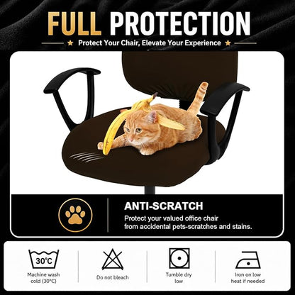 DIVA EN CAMINO DEC Stretchable Desk Office Chair Seat Covers - Universal Stretch Computer Chair Slipcover - Washable Rotating Backrest Coverings & Cushion Protectors for Dogs, Cats, Pets, Brown