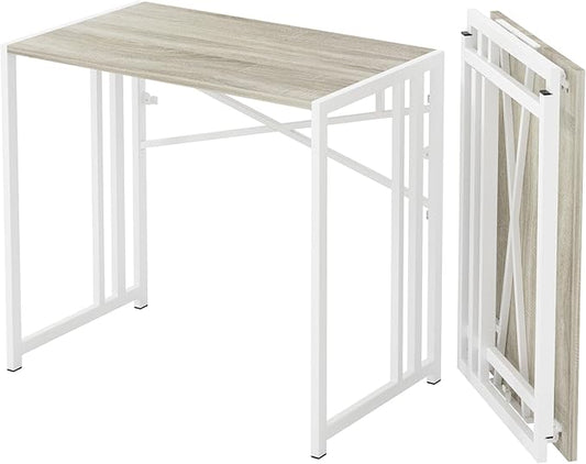 Lutown-Teen Small Folding Desk 35 inch, No Assembly Required Small Office Desk, Writing Gaming Computer Camping Table, Beige