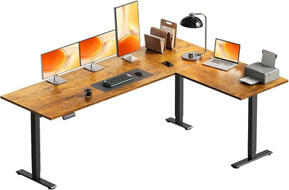 OffiGo 71 Inch Reversible L Shaped Electric Standing Desk, Height Adjustable Corner Stand up Desk, Ergonomic Large Lift Computer Table for Home, Office, Workstation, Rustic Brown