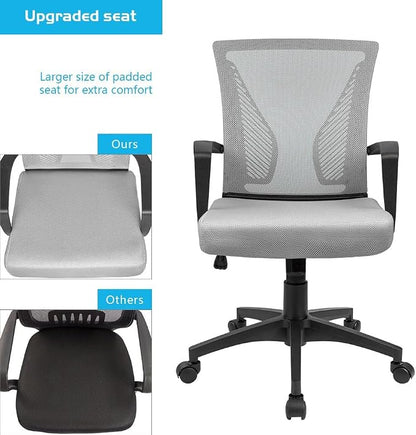 Furmax Office Chair Ergonomic Computer Desk Mesh Chair Mid Back Swivel Lumbar Support with Armrest (2, Gray)