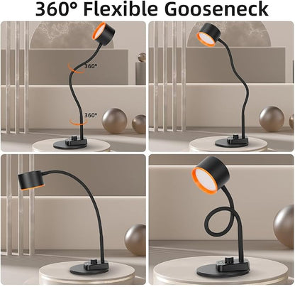 LiFMIRA Desk Lamp, LED Desk Lamp with USB C + A Charging Ports, 5 Colors Fully Dimmable Eye Care Reading Lamp for Bedside Table Full Metal Efficient Gooseneck Table Lamp for Home Office Black