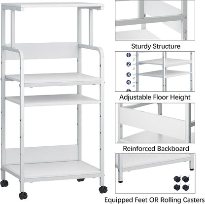 Arbuxzuy 4-Tier Printer Stand with Storage Shelf, Mobile Printer Table for Home Office, Adjustable Stand for Printer, Scanner, Fax (White)